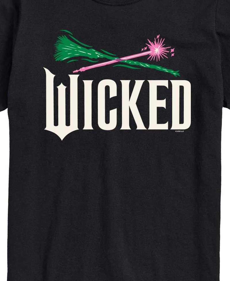 Airwaves Men's Wicked Part 2 Broom and Wand Logo Graphic Printed Short-Sleeve T-Shirt