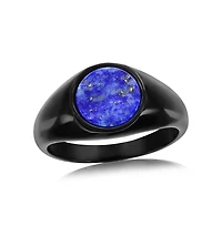 Metallo Stainless Steel, Ip Black Plated Inlay Round Ring - Lapis