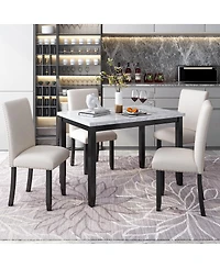 Maison Boucle 5-Piece Dining Set for 4 with Faux Marble Tabletop and Upholstered Chairs, Elegant Table Set for Kitchen or Dining Room-Maison Boucle