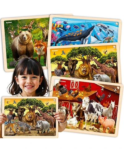 Quokka 4 x 48 Wooden Toddler Realistic Montessori Puzzles Ages 3-5