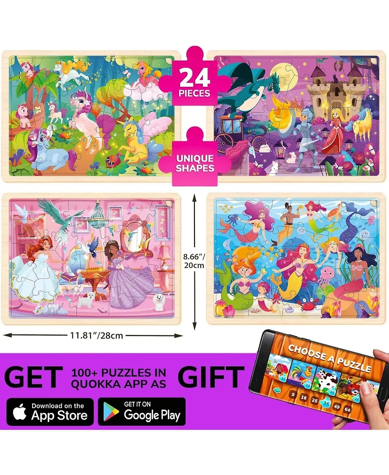 Quokka 4SET 24 Pcs Wooden Puzzles for Kids Ages 4-6