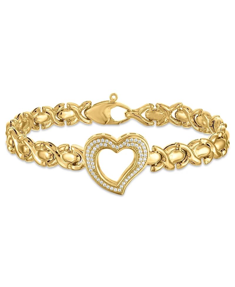 Macy's Diamond Open Heart Xo Link Bracelet (1/3 ct. t.w.) in 14k Gold Over Sterling Silver