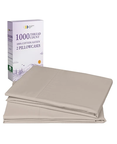 Luxury 1000 Thread Count Standard / Queen Pillow Cases Set of 2 Cotton - 100% Sateen, Smooth, Crisp and Cooling