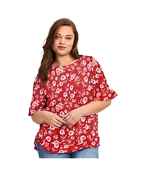 Avenue Women's Plus Crew Ruffle Hem Top