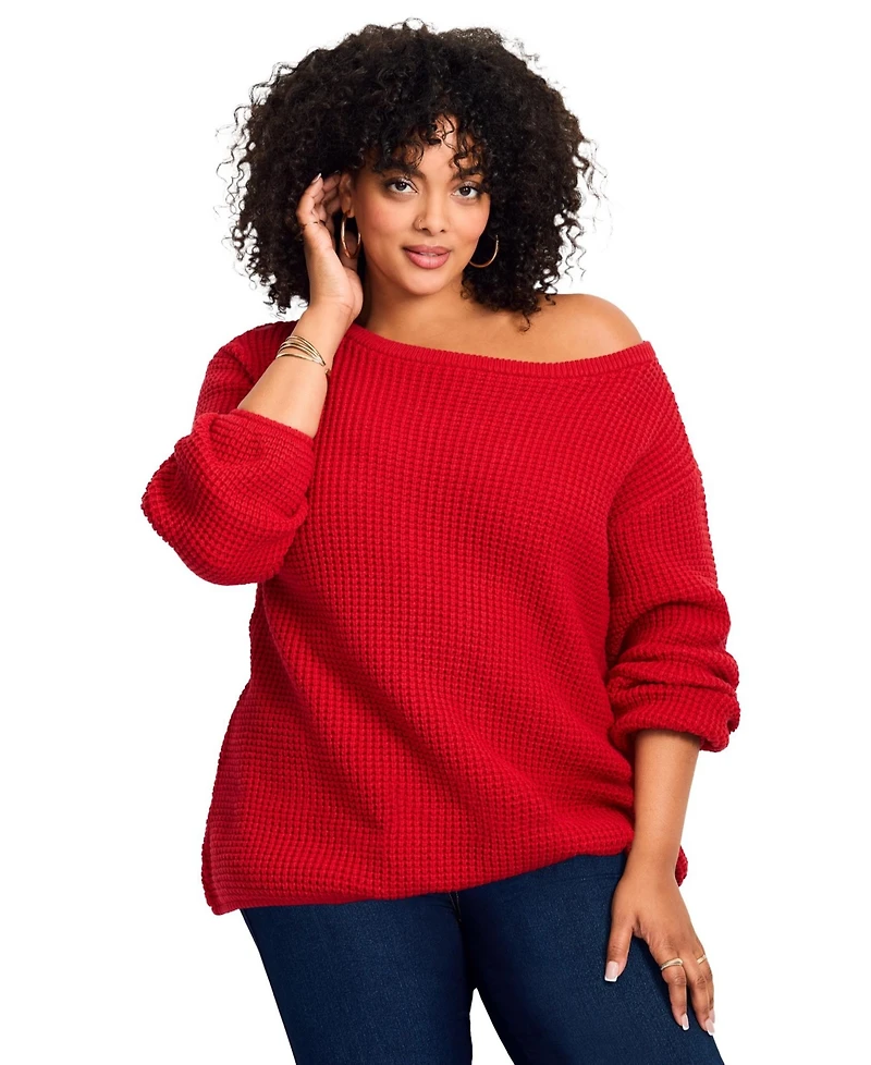 Avenue Women's Waffle Stitch Pullover Sweater