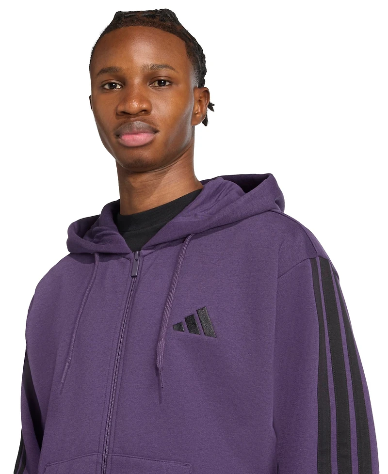 adidas Men's Regular-Fit 3-Stripes Full-Zip Fleece Hoodie