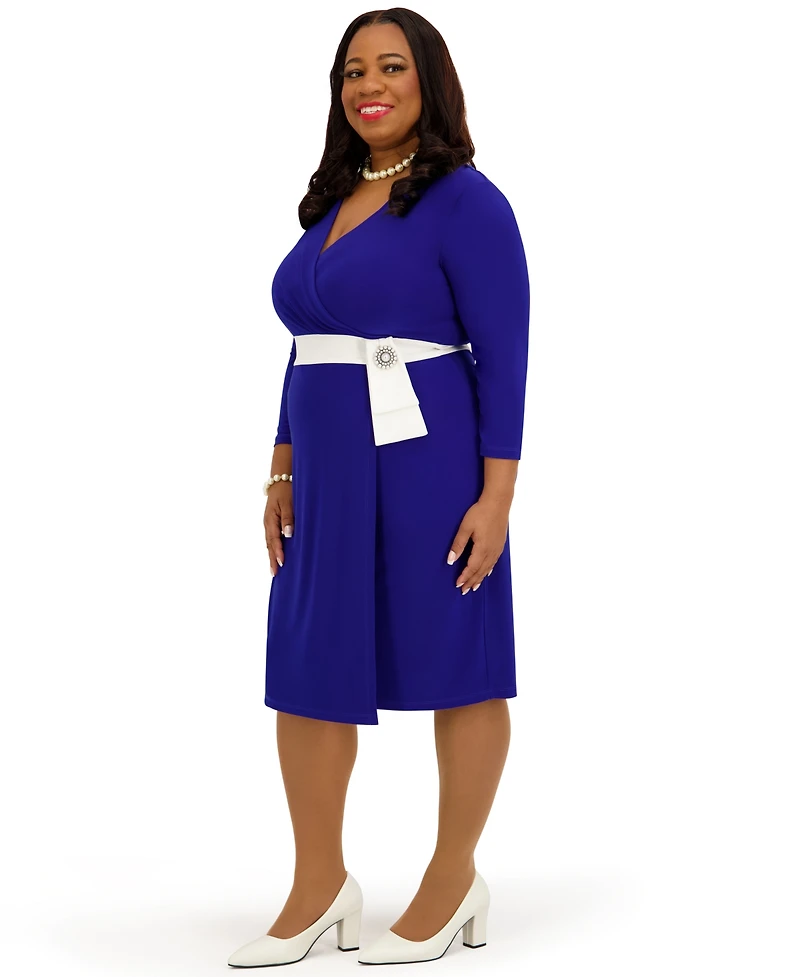 Kasper Women's V-Neck Knee Length Wrap Dress, Regular and Plus
