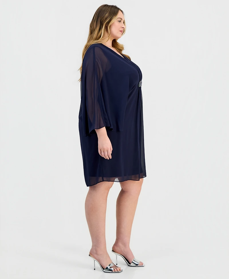 Connected Plus V-Neck Embellished-Trim Dress