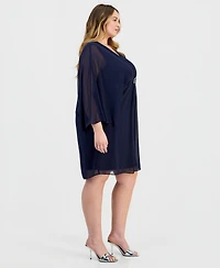 Connected Plus V-Neck Embellished-Trim Dress