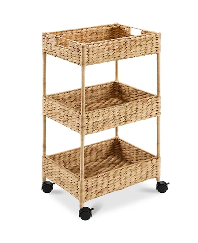 Best Choice Products 3-Tier Water Hyacinth Rolling Utility Cart w/ Weaved Baskets