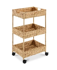 Best Choice Products 3-Tier Water Hyacinth Rolling Utility Cart w/ Weaved Baskets