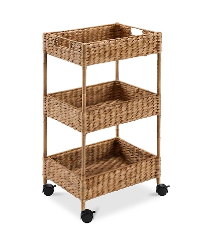 Best Choice Products 3-Tier Water Hyacinth Rolling Utility Cart w/ Weaved Baskets