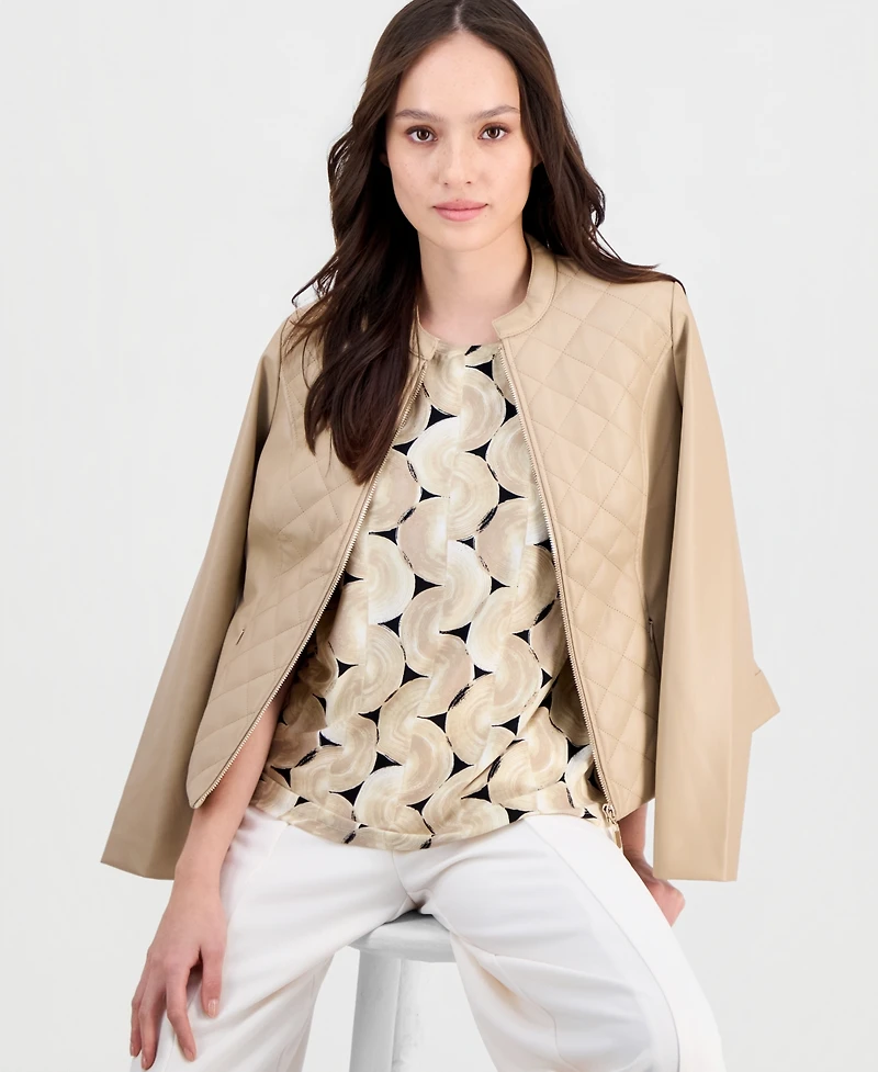 Anne Klein Essentials Petite Quilted Moto Jacket