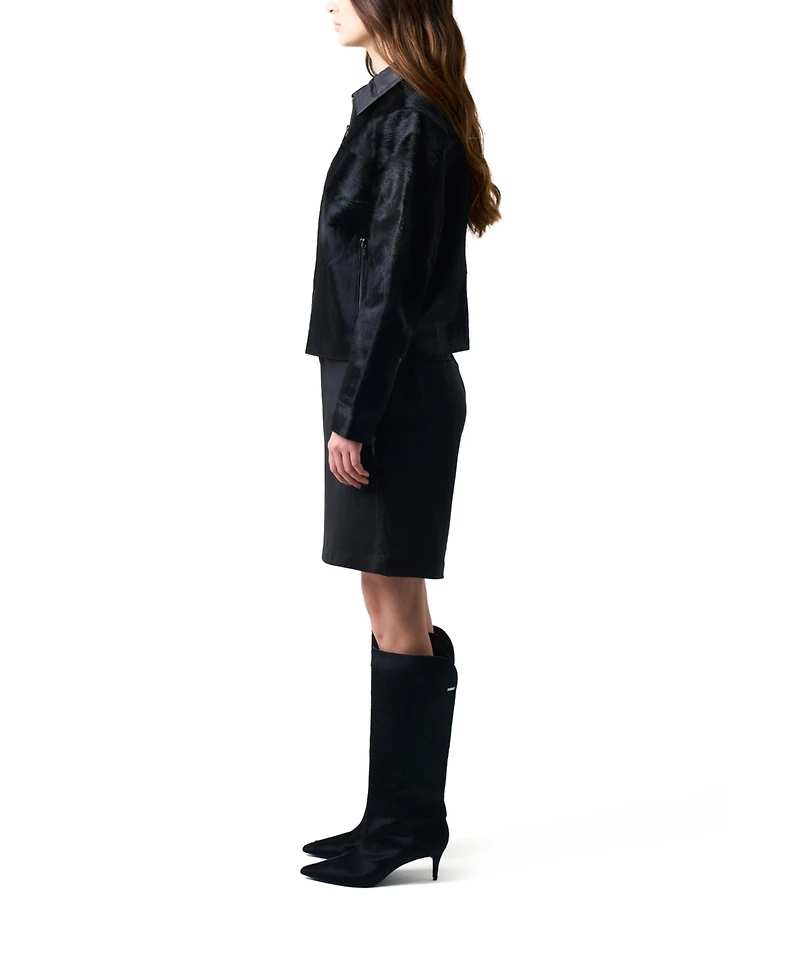 Velez Women's Antares Jacket in Leather with Hair for Women, Trucker Silhouette