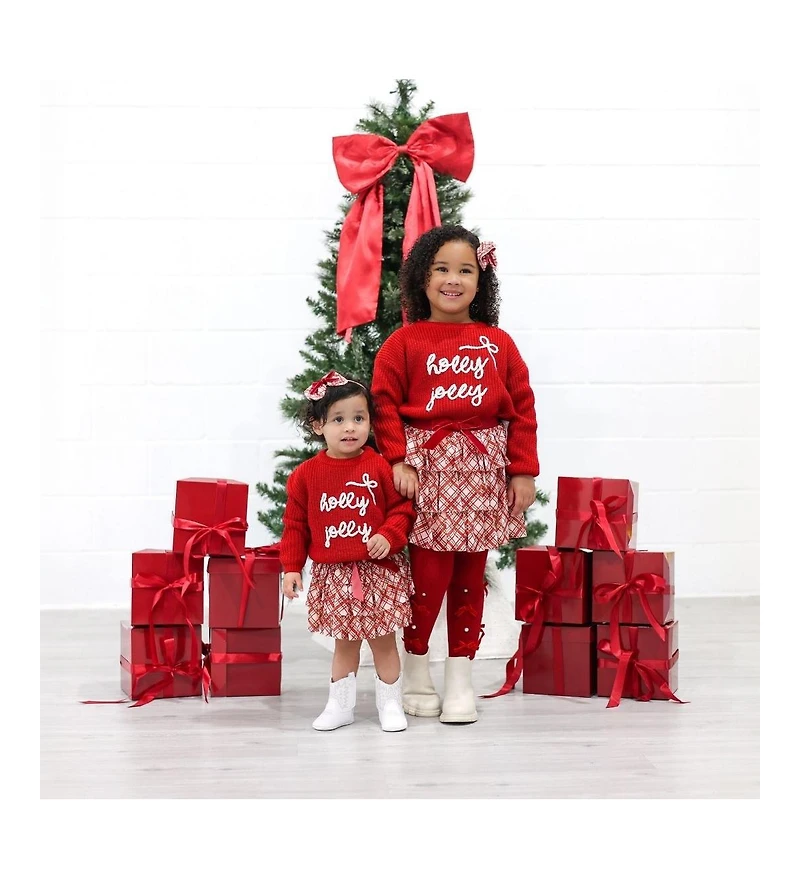 Sweet Wink Girls Holly Jolly Bow Christmas Knit Sweater