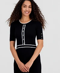 T Tahari Women's Contrast-Trim Fit & Flare Sweater Dress