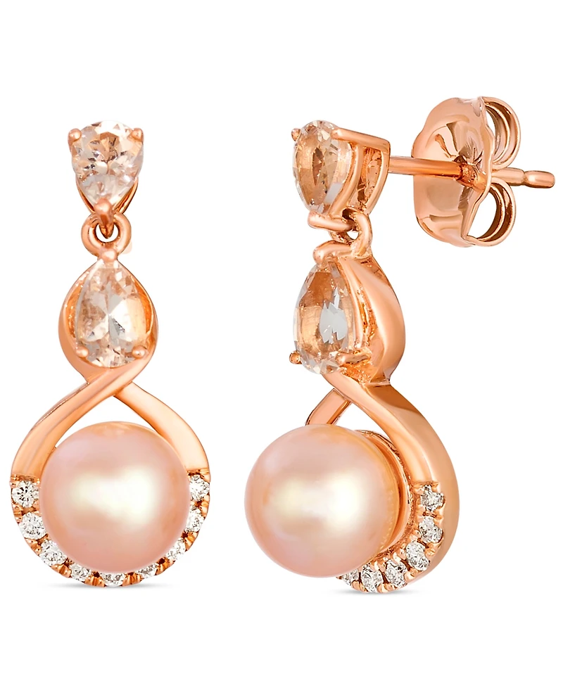 Le Vian Freshwater pearl (6-7mm), Morganite (0.50 ct. t.w.) & Diamond (0.13 ct. t.w.) Earrings in 14k Strawberry Gold