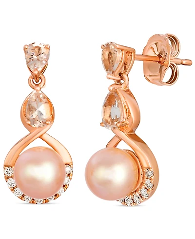 Le Vian Freshwater pearl (6-7mm), Morganite (0.50 ct. t.w.) & Diamond (0.13 ct. t.w.) Earrings in 14k Strawberry Gold