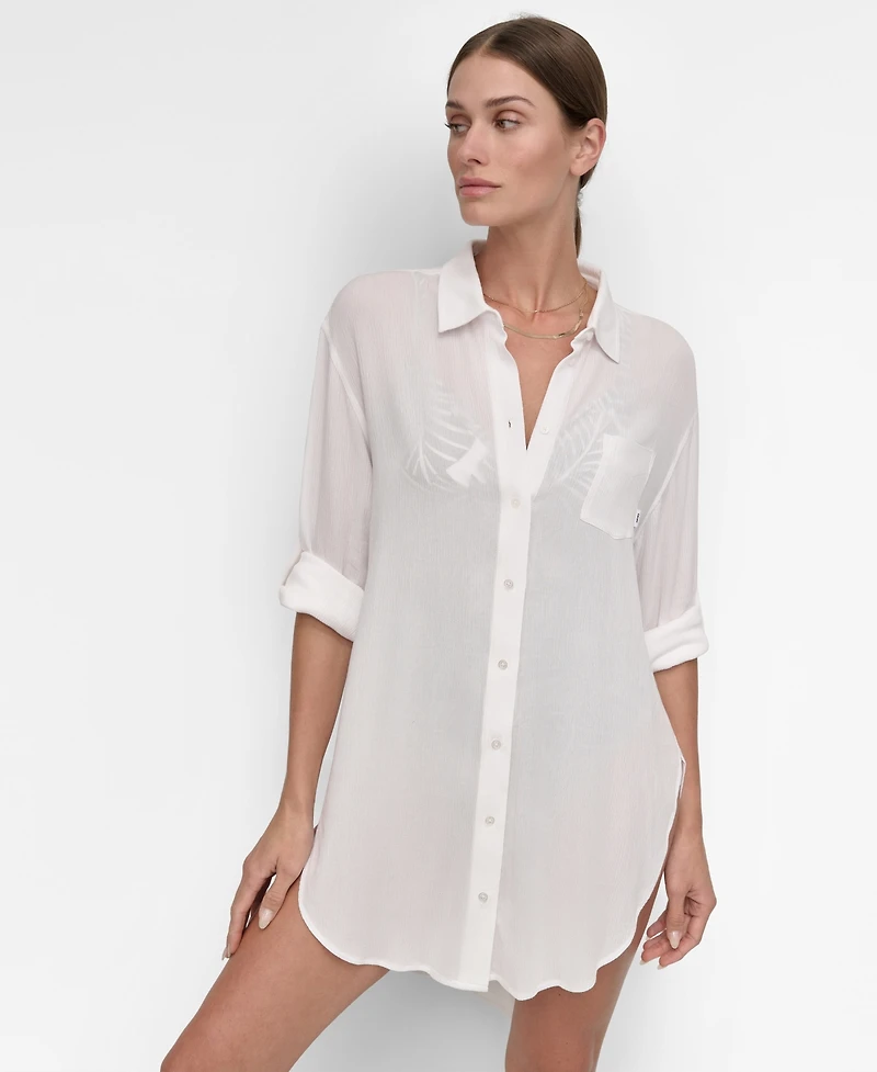 Dkny Women's Gauze Collared Button-Front Beach Shirt