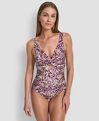 Dkny Women's Shirred Keyhole Detail One-Piece Swimsuit