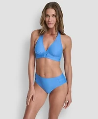 Dkny Womens Shirred Buckle Front V Neck Halter Top Bottoms