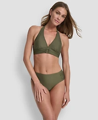 Dkny Women's Shirred Buckle Front V-Neck Halter Top