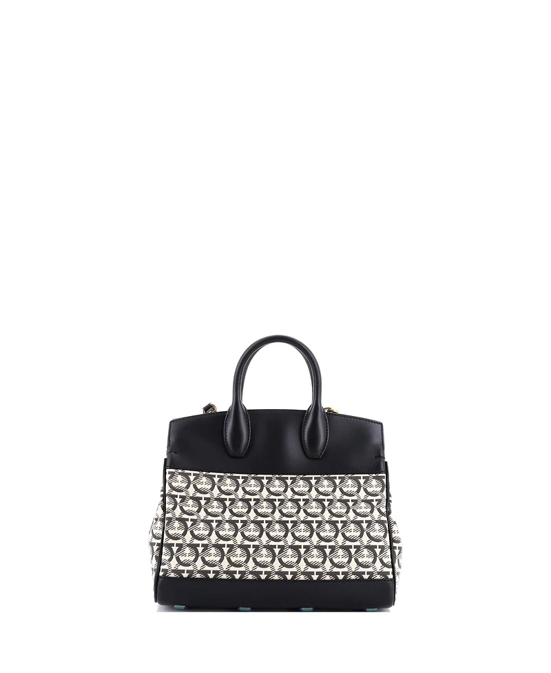 Pre-Owned Salvatore Ferragamo Small Studio Satchel Embroidered Canvas and Leather