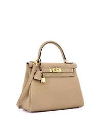 Pre-Owned HERMES Kelly 28 Handbag Light Togo with Gold Hardware