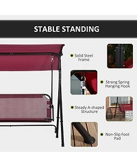 Outsunny 3-Person Porch Swing with Adjustable Tilt Canopy, Wine
