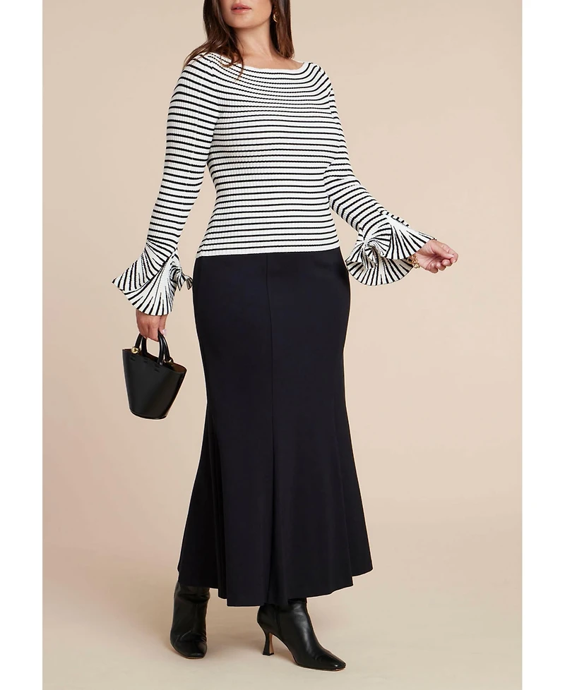 Eloquii Women's Plus Striped Sweater With Flared Sleeve