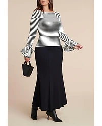 Eloquii Women's Plus Striped Sweater With Flared Sleeve