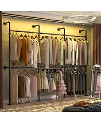 Aheaplus 3.5-13.5 Ft Reversible Wall Mounted Industrial Metal Pipe Clothing Rack for Hanging Clothes