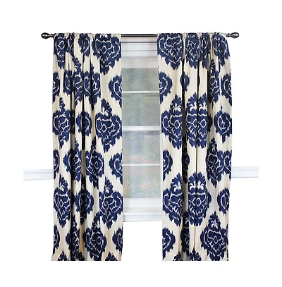 Rlf Home Flame Large Damask Flame Design Pair Of Lined Panels 3" Rod Pocket (Pair) 100" x 84" Navy Blue/Ivory