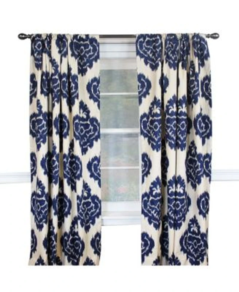 Rlf Home Flame Large Damask Flame Design Pair Of Lined Panels 3 X22 Rod Pocket Pair 100 X22 X 84 X22 Navy Blue Ivory