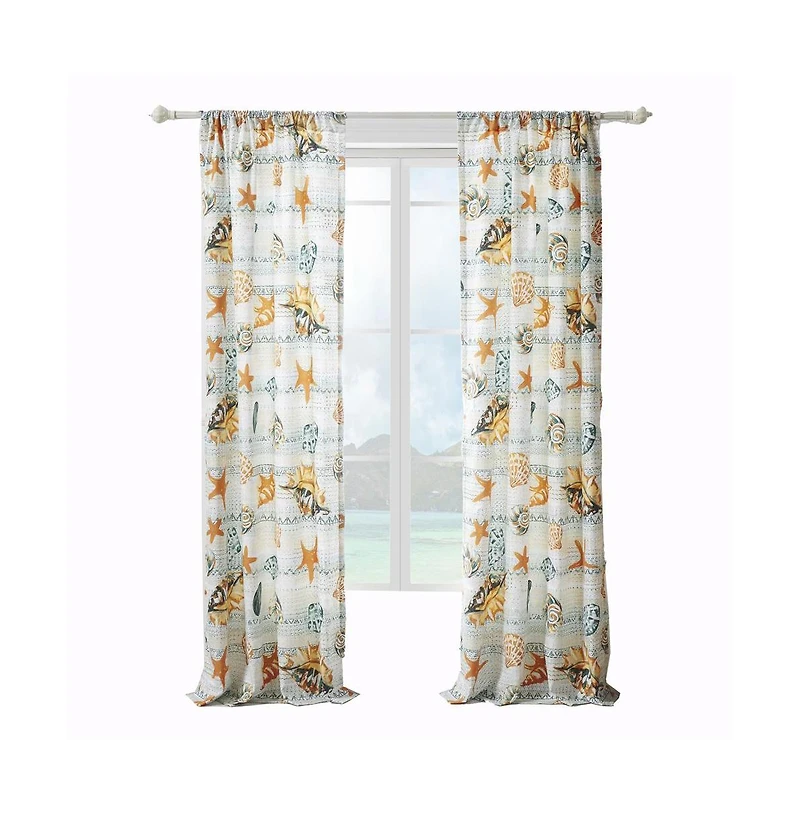 Greenland Home Fashions Kona Luxurious 3" Rod Pocket Curtain Panel Pair with Tiebacks 42" x 84" Ocean