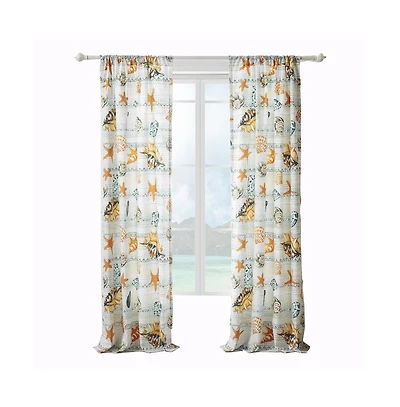 Greenland Home Fashions Kona Luxurious 3" Rod Pocket Curtain Panel Pair with Tiebacks 42" x 84" Ocean
