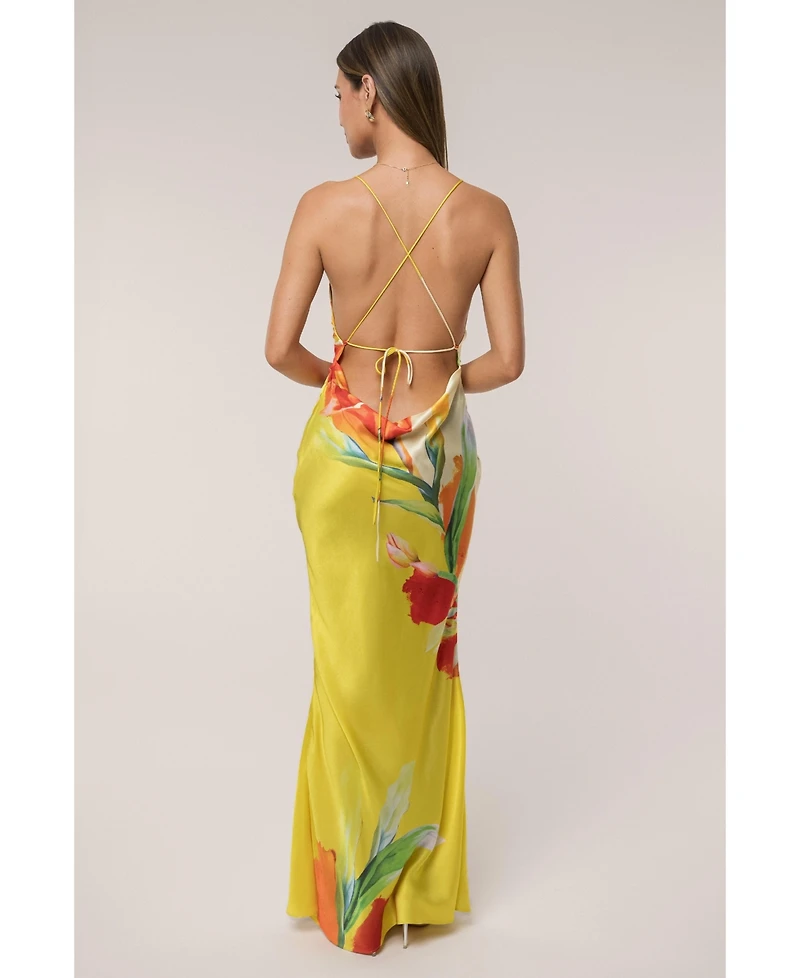 Jluxlabel Women's Satin Floral Print Maxi Dress