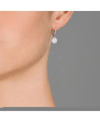 Sterling Silver with White Gold Plated Clear Round Cubic Zirconia Haloed Solitaire Drop Earrings