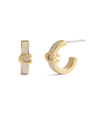 Coach Gold Plated Signature C Enamel Huggie Earrings