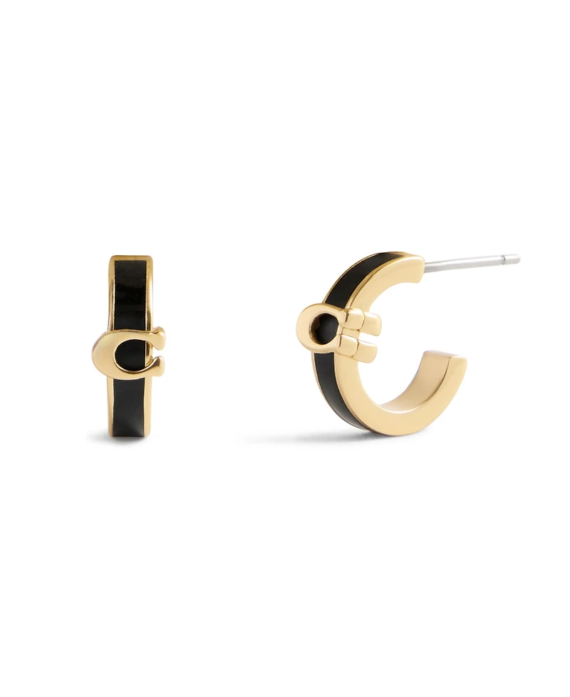 Coach Gold Plated Signature C Enamel Huggie Earrings
