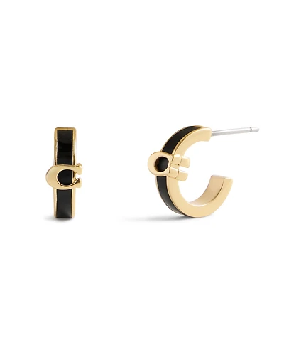 Coach Gold Plated Signature C Enamel Huggie Earrings