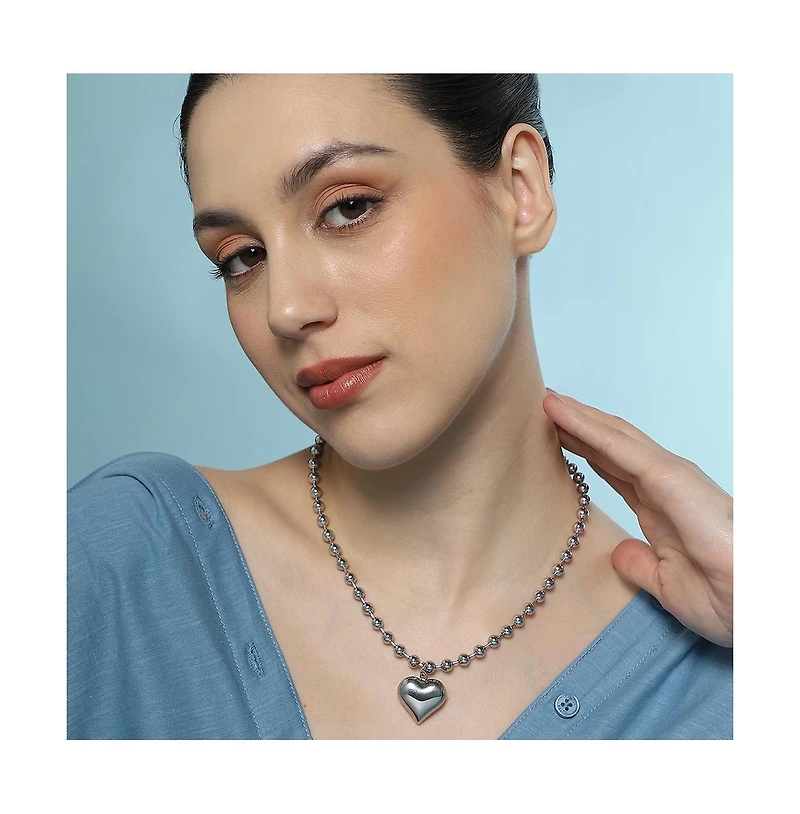 Sohi Women's The Puffer-Cuoer Pendant Necklace - Chrome Silver