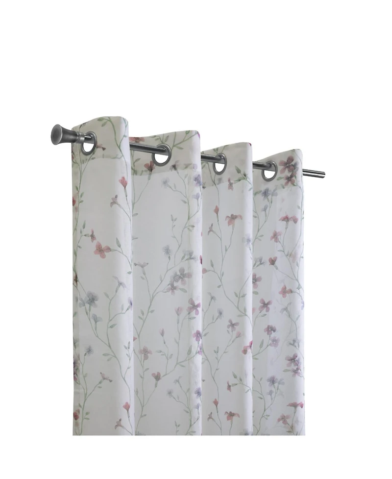 Habitat 100% Polyester Hazel Sheer Faux Linen Floral Grommet Curtain Panel 52" x 63" in Pink