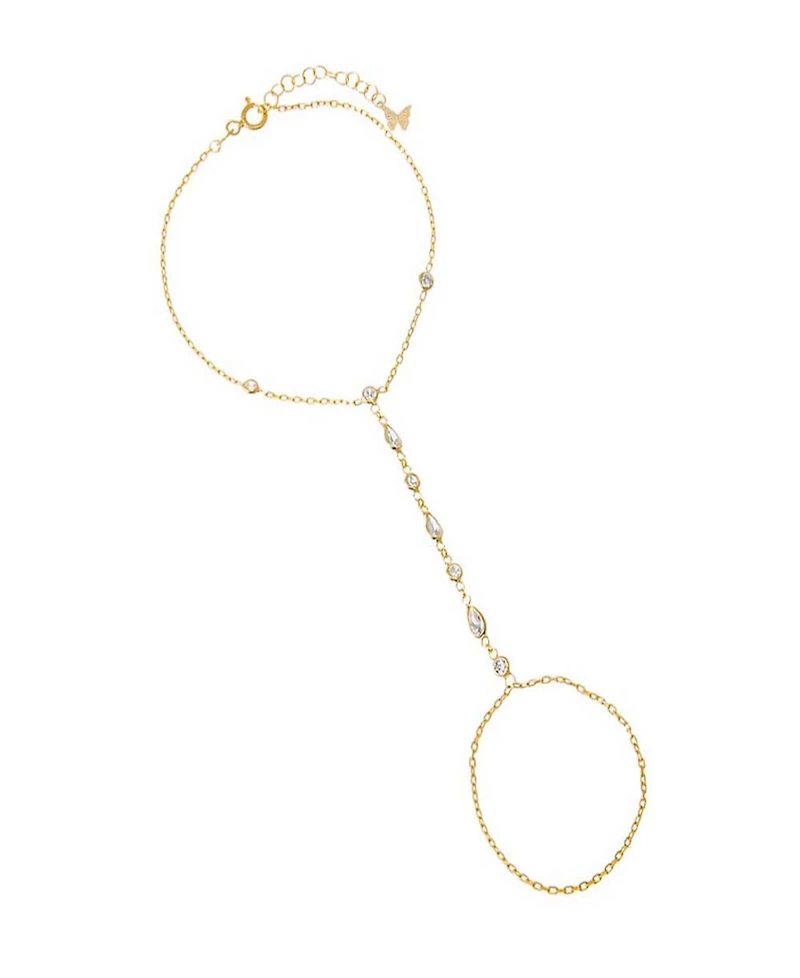 by Adina Eden Cubic Zirconia Gold Plated Multi-Shape Stone Hand Chain Bracelet