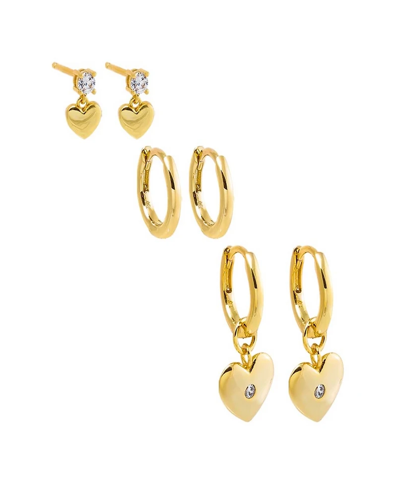 by Adina Eden A Touch Of Hearts Gold Plated Earring Combo Set