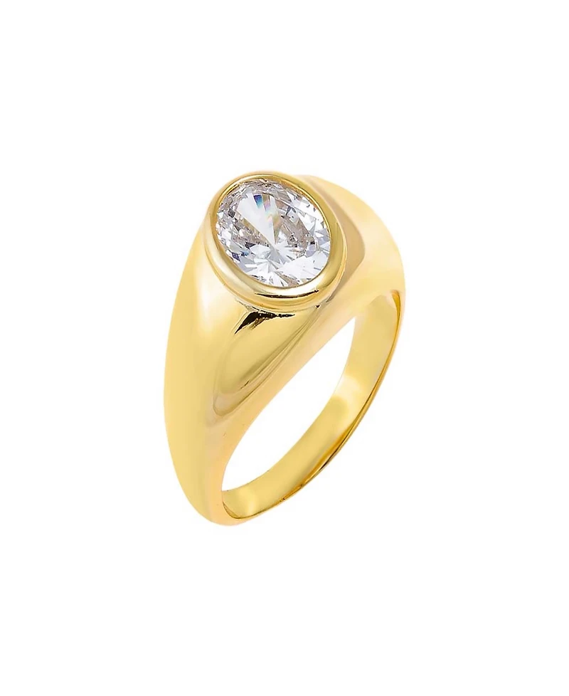by Adina Eden Cubic Zirconia Gold Plated Oval Bezel Signet Ring