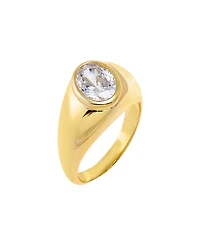 by Adina Eden Cubic Zirconia Gold Plated Oval Bezel Signet Ring