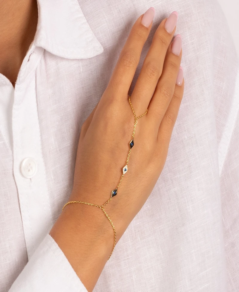 by Adina Eden Colored Multi Gold Plated Evil Eye Hand Chain Bracelet