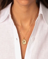 by Adina Eden Blue Cubic Zirconia Gold Plated Textured Coin Necklace