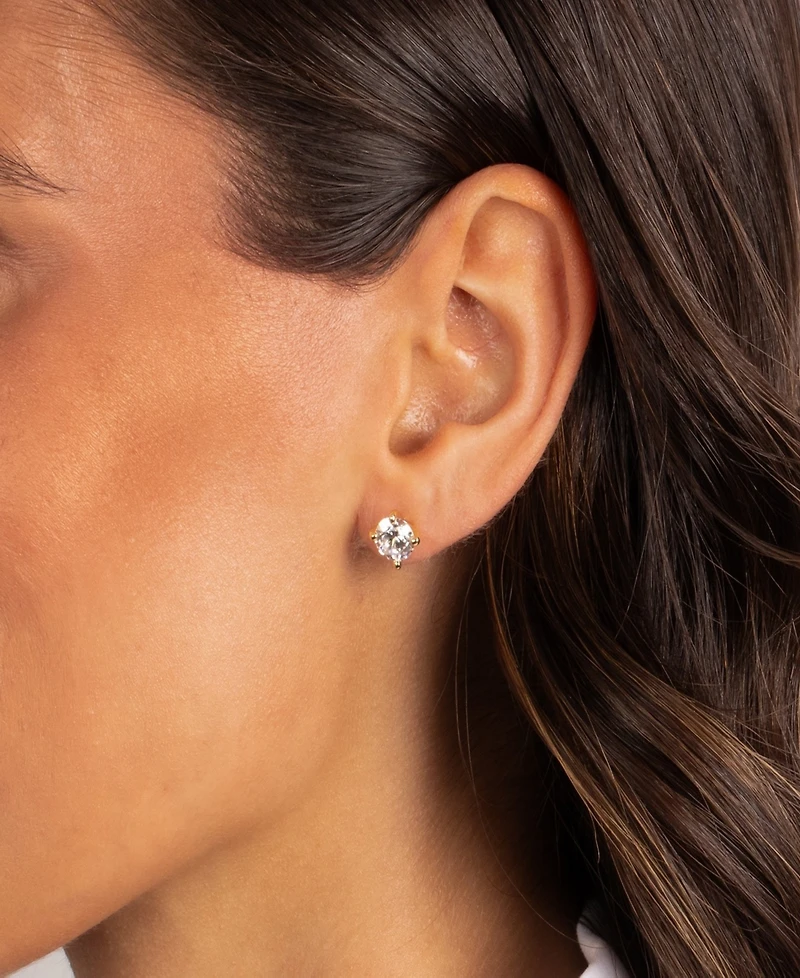 by Adina Eden Cubic Zirconia Gold Plated Solitaire Four Prong Stud Earrings